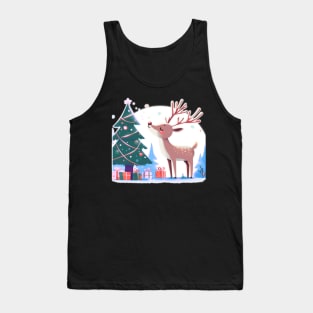 Light Reindeer Enjoying Their Christmas Tree Tank Top